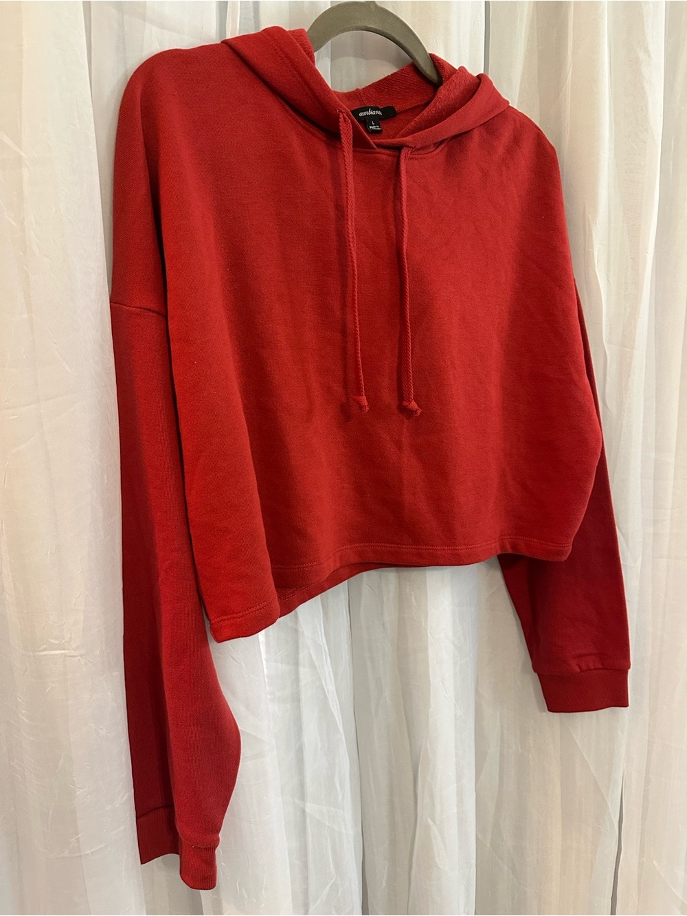 Ambiance Cropped Rust Red Hoodie with Drawstring